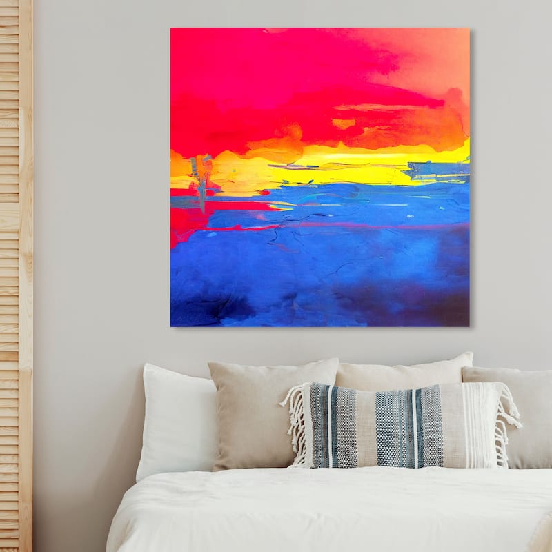 Wynwood Studio Abstract Neon Seaside Sunset Blue and Modern & Contemporary Wall Art Canvas Print - 40 x 40