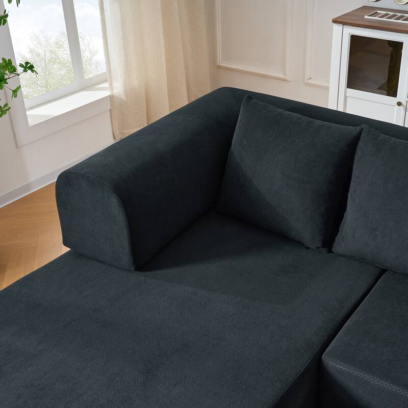 Modular Sectional Sofa with L-Shape Chaise Lounge, Velvet Boneless Cloud Couch, Compressed Sofa with 5 Pillows