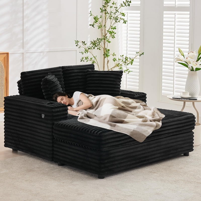 60 Inch Upholstered Sofa Bed with Throw Pillows and Armrests, Comfy Corduroy