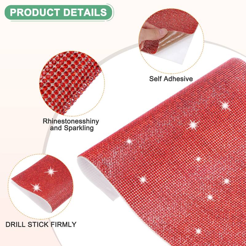 1 Roll Crystal Rhinestone Ribbon, for DIY - Bright Red - 15.75 Inch x 9.45 Inch