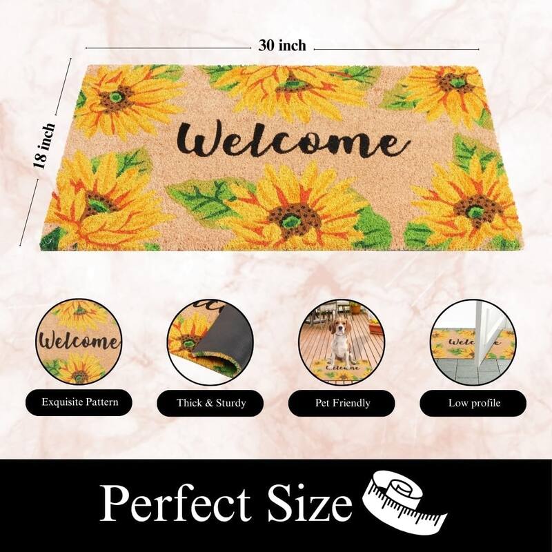 A1HC Natural Coco Coir Door Mat with Heavy Duty Non-Slip PVC Backing 18" x 30"