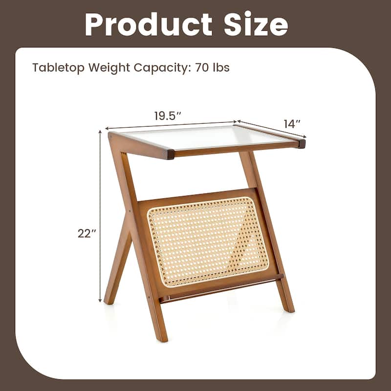 Decorative End Table with Rattan Accents and Storage Rack - 19.5" x 14" x 22" (L x W x H)
