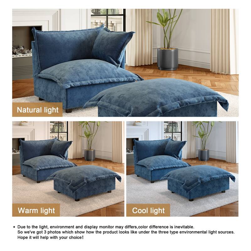 Modern Cloud Chaise Longue Accent Chair with Ottoman set