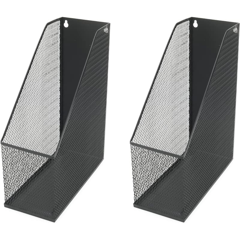 Mesh Steel Wall mount Hanging or Desktop Magazine Document Letter Mail File Holder 12 In. H 10 In. L 3 In. W, Pack of 2 - Black