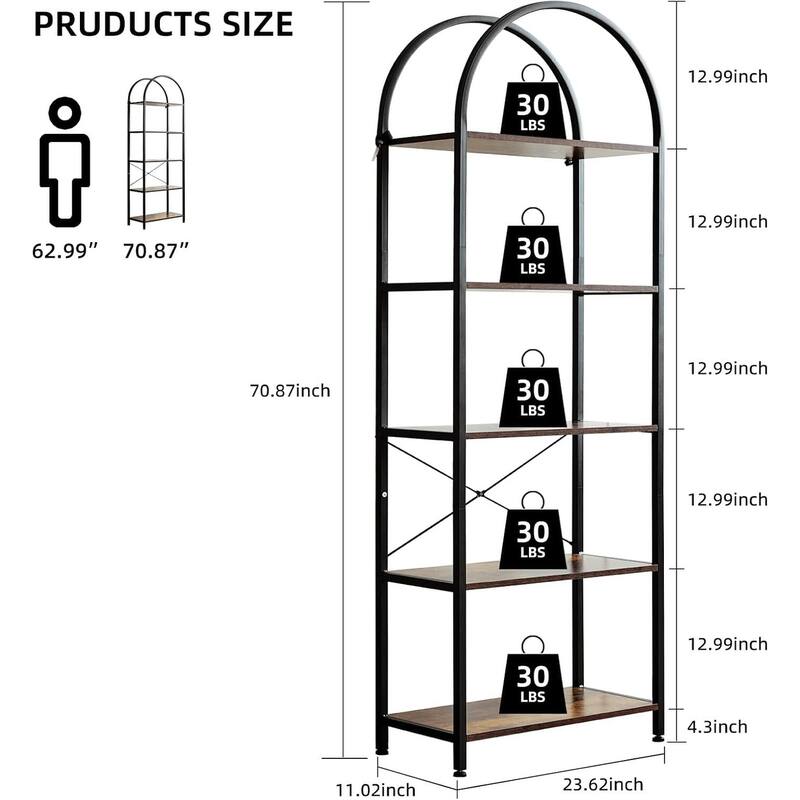 5-Tier Modern Storage Arched Display Rack, Bookshelf for Bedroom, Living Room - N/A