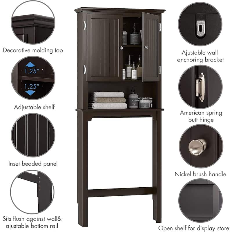 UTEX Bathroom Storage Over The Toilet, Bathroom Cabinet Organizer with Adjustable Shelves and Double Doors