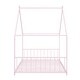 preview thumbnail 17 of 25, Twin Size Metal House Bed, Montessori Bed with Fence & Roof Toddler Floor Bed with Safety Guardrail Playhouse Floor Bed Frame