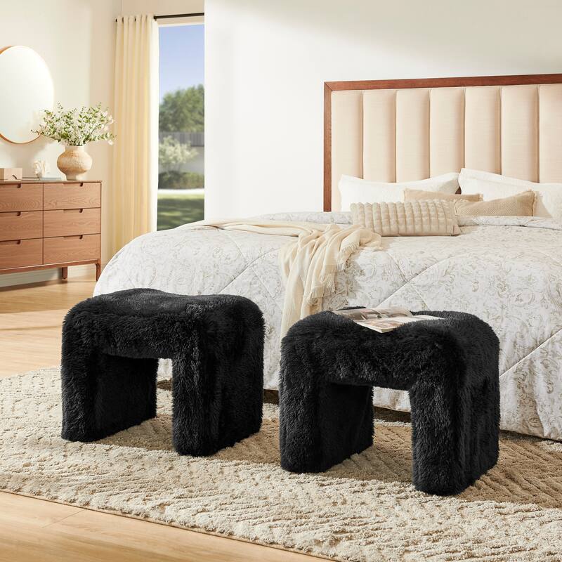 Roundhill Furniture Zorya Faux Fur U-Shaped Ottoman, Set of 2
