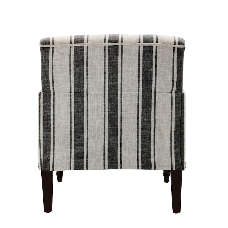 Set of 2 Stripe Linen Accent Arm Chairs with Nailhead Trim and Wood Legs