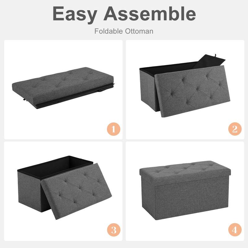 Multi-Functional Storage Ottoman Bench, Plush Linen Fabric, Foldable Design