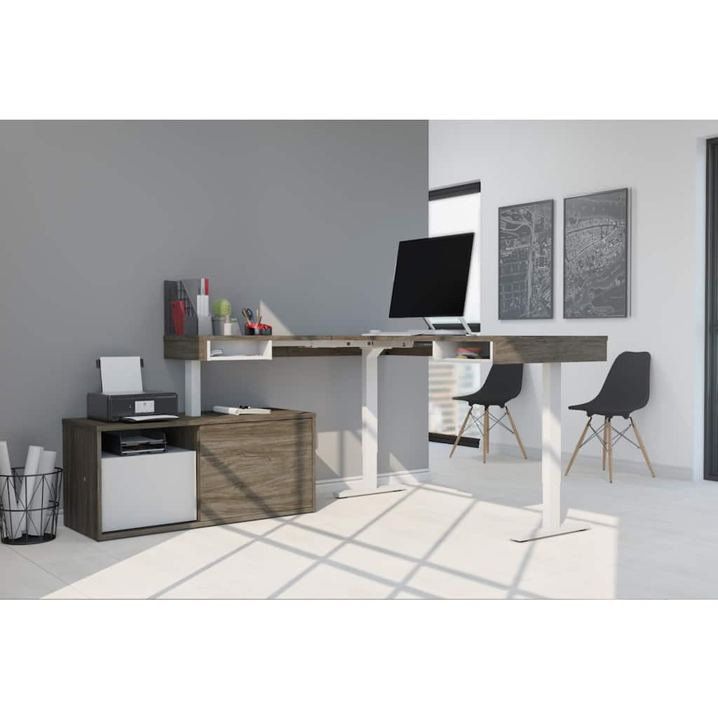 Bestar Pro-Vega 81W L-Shaped Standing Desk with Credenza