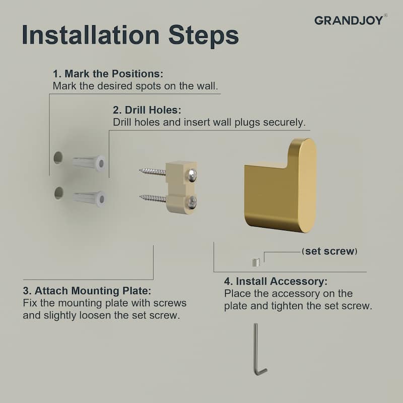 GRANDJOY 4-Piece Towel Rack for Bathroom Towel Bars Hardware Set in Stainless Steel