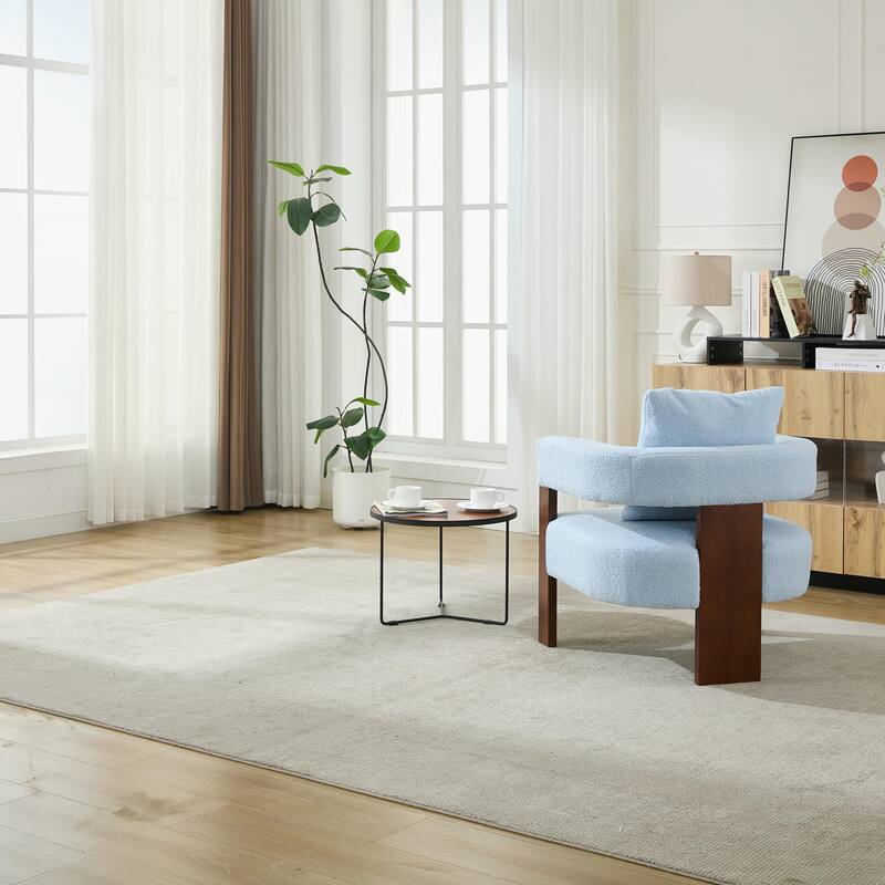 SEYNAR Modern Teddy Upholstered Fabric Round Armchair with pillow
