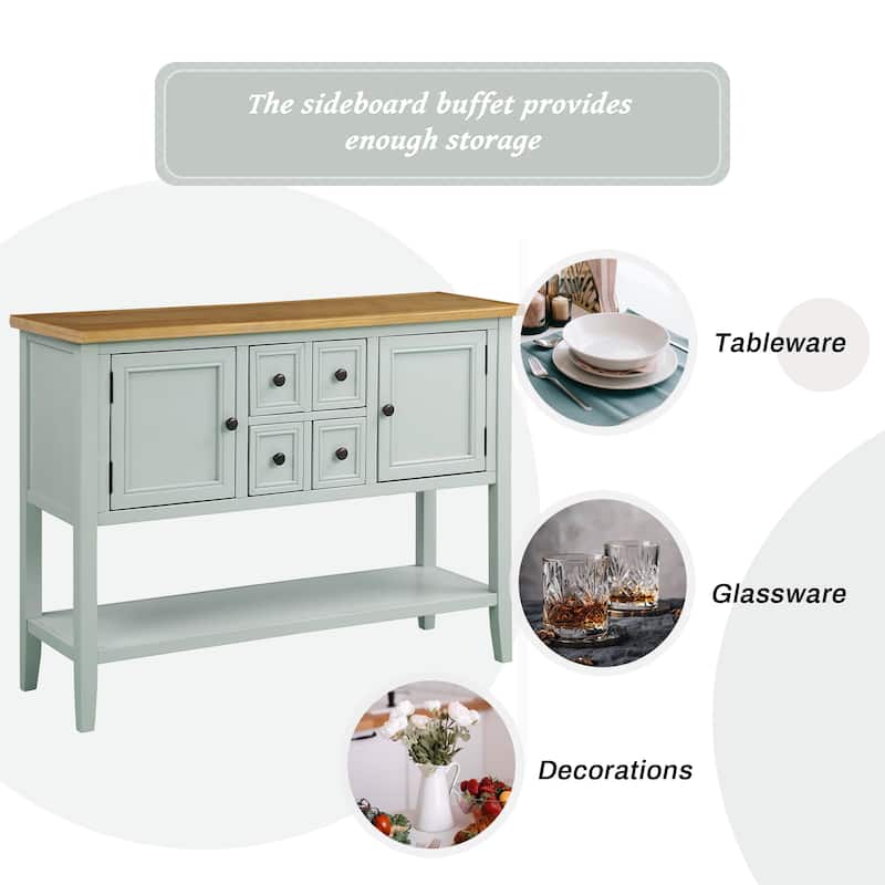 Modern Sideboard With Four Doors, Metal Handles & Legs And Adjustable Shelves