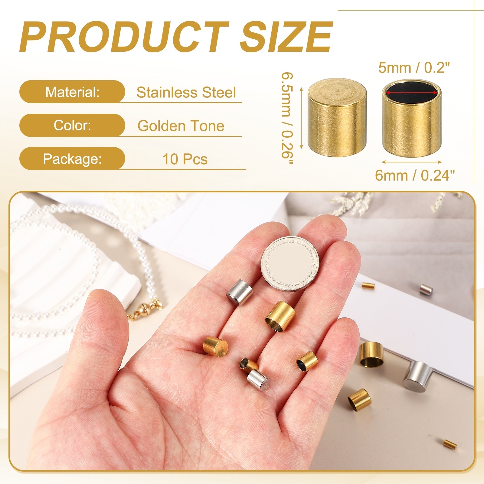 Stainless Steel Cord End Caps, End Cap Barrel Beads Leather Cord End Caps for Jewelry Making DIY