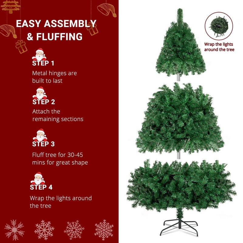 7ft 1100 Branches 200 Lights Warm Color 8 Modes Christmas Tree - N/A