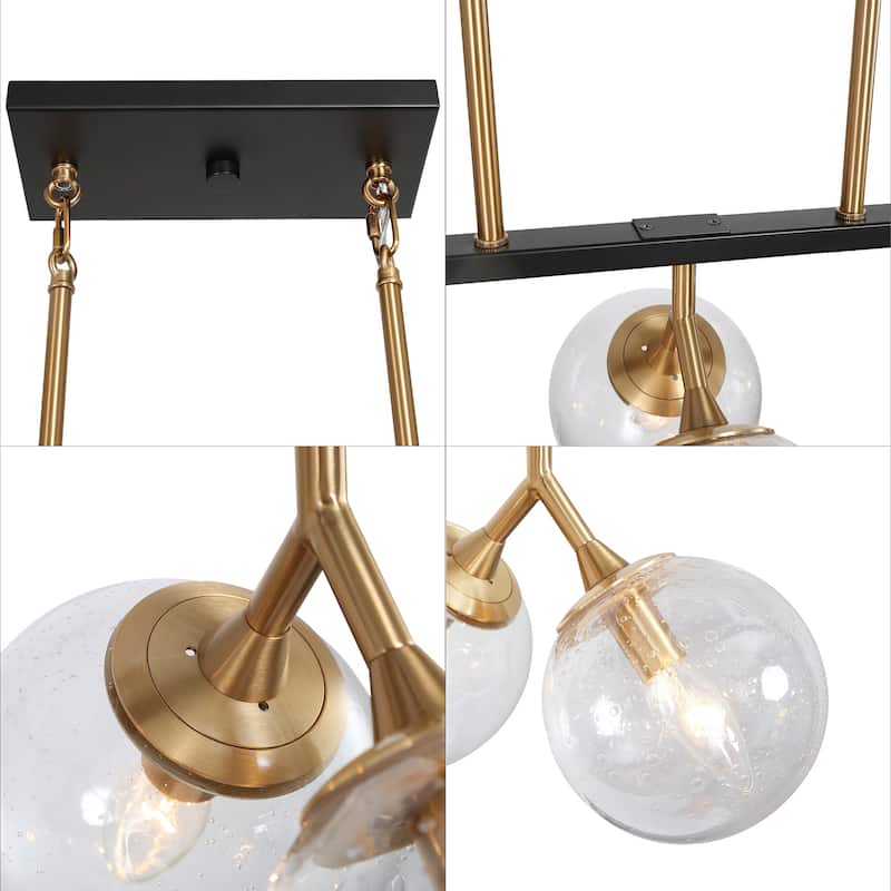 Marsie Mid-Century Modern 6-light Chandelier Linear Orb Glass Farmhouse Kitchen Island Pendant Lights Dining Room