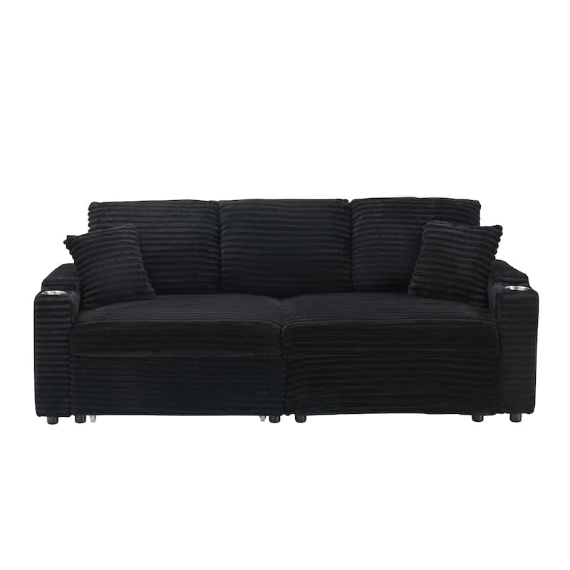 Roomfitters Corduroy Pull Out Sofa Bed with Cup Holders, 2-in-1 Folding Couch for Space Saving Living Room Comfort