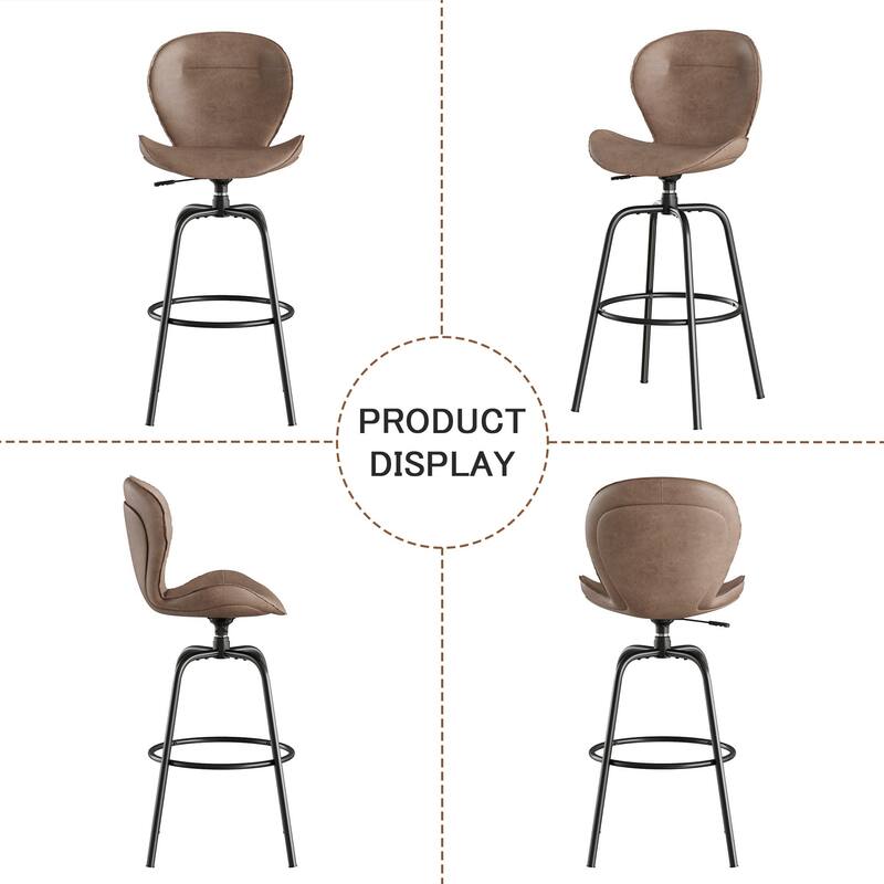 Javlergo 2/4 Pack Bar Stools Brown Mid Century Modern PU Leather 360° Swivel & Ring Footrest Kitchen Island Barstools