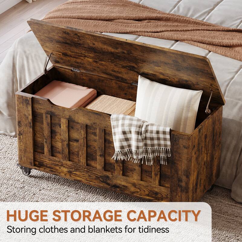 39.4'' Wooden Storage Bench With 2 Safety Hinges