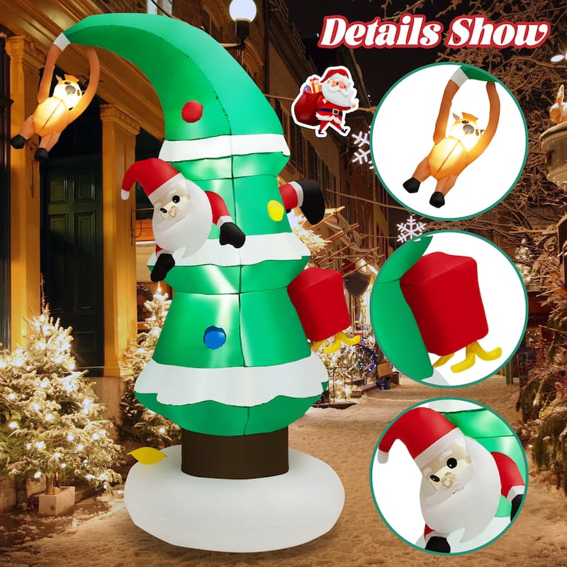 Gymax 8FT Christmas Inflatable Tree & Santa Claus Yard Decor w/ Air - See Details
