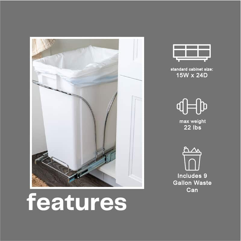 Household Essentials Pull Out Trash Can with Under-Cabinet Caddy