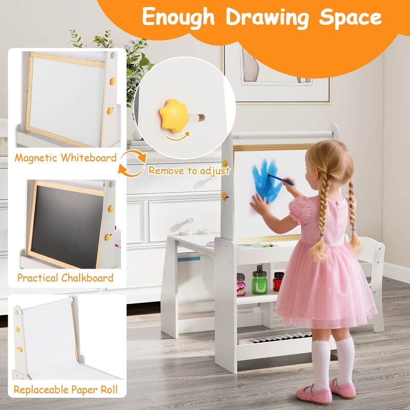 Costway Kids Art Table and Chair Set with Easel & Chair Whiteboard & - See Details