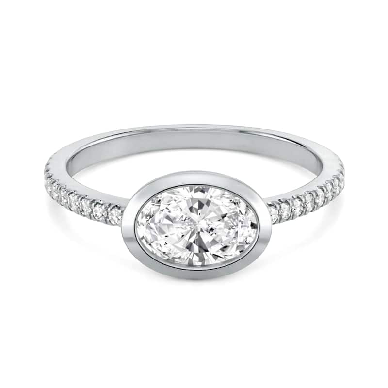 Auriya 14K Gold Bezel Oval Diamond Engagement Ring 1.00 - 5.00ct. tw. (F-G, VS) - 2.00 carats - 6.5 - White