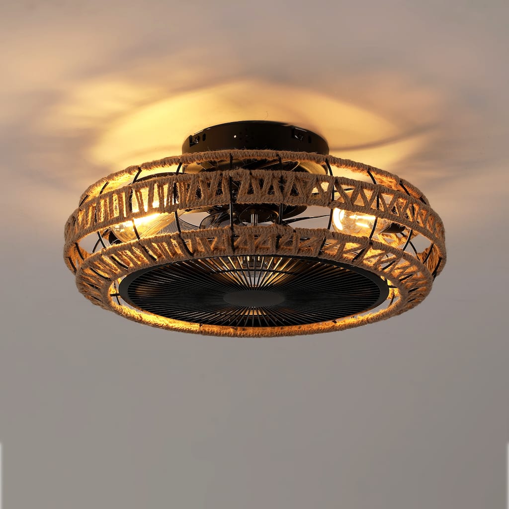 Vintage Rope Ceiling Fan with Light,NOT Included Bulbs