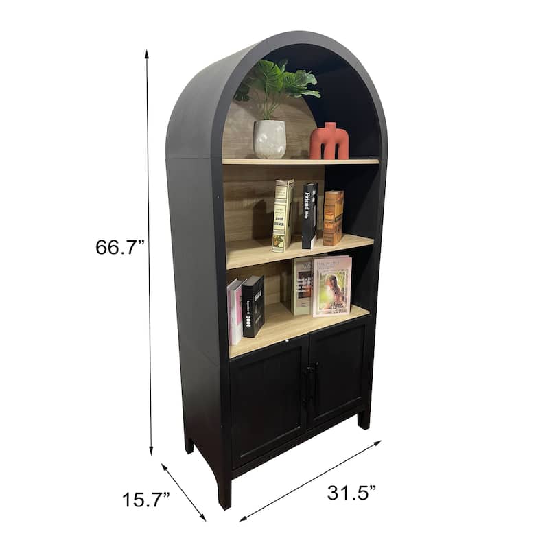 66.70 inch Tall Arched Bookcase with Storage, Mid-Century Modern 3-Tier Arched Cabinet with Door