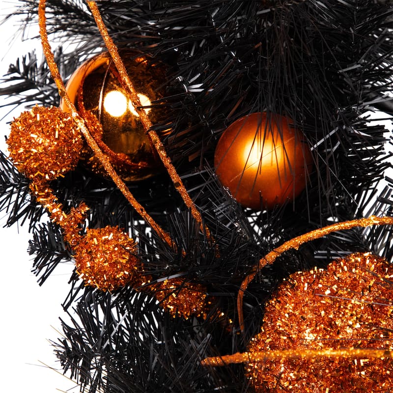 Witch and Pumpkins Glittered Artificial Halloween Wreath - 24" - Unlit