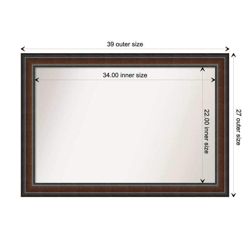 Cyprus Walnut Framed Non-Beveled Custom Wall Mirror, Bathroom Vanity Mirror - Outer Size: 38.75 x 26.75