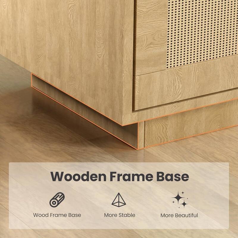 4-Tier Wooden Bookcase with Rattan Doors for Living Room, Home Office - N/A