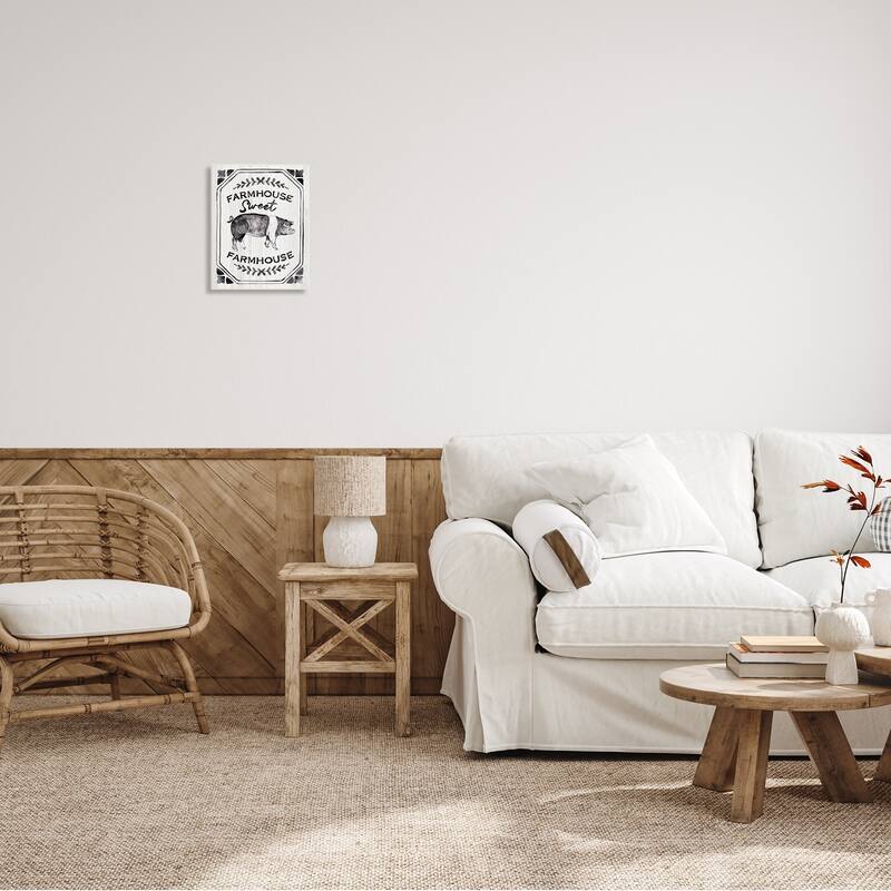 Stupell Farmhouse Sweet Farmhouse Sign Vintage Farm Pig Illustration Wood Wall Art - Grey