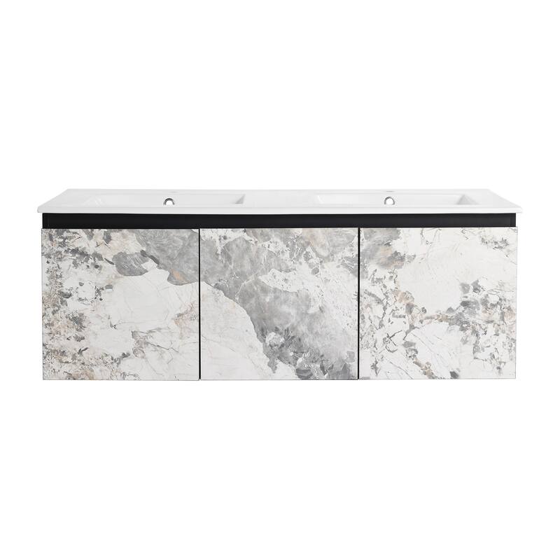 Plywood Wall Mounting Bathroom Vanity Set in Black with Integrated Ceramic Sink