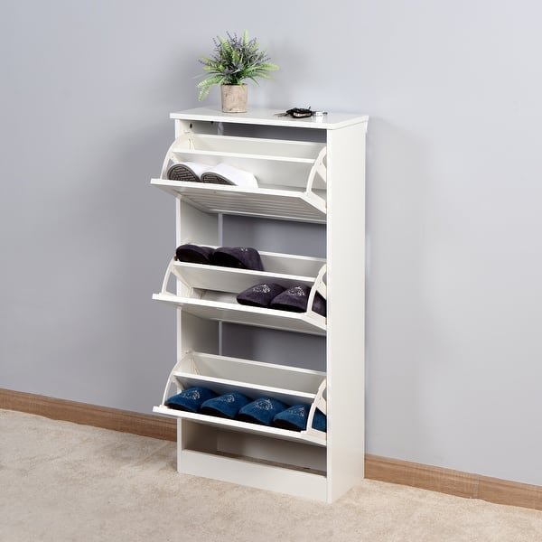 Wooden Shoe Cabinet, Freestanding Shoe Rack with 3 Flip Drawers