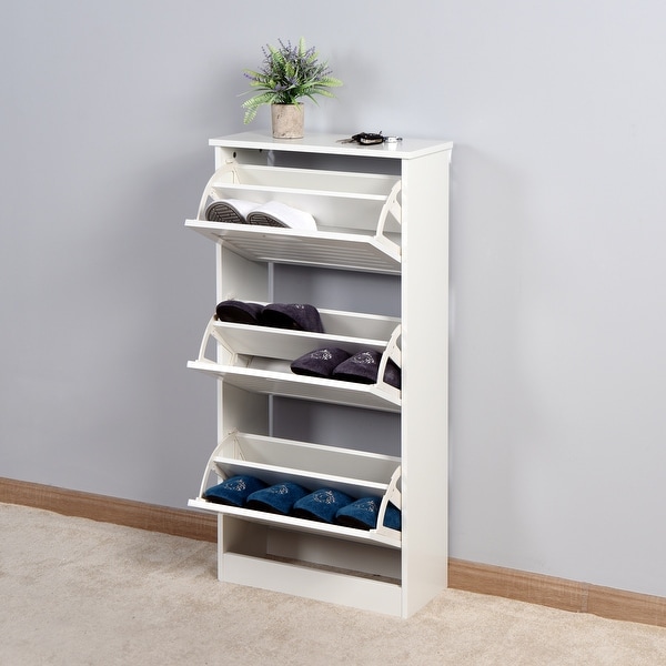 Wooden Shoe Cabinet for Entryway White Shoe Storage Cabinet with