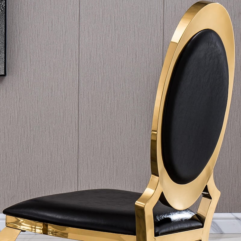 Set of 2 Leatherette Dining Chair with Oval Backrest and Steel Legs