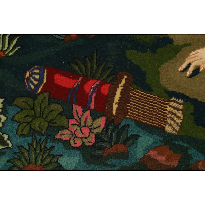 Hand Knotted Oriental 100% Wool Carpet Traditional Pictorial Multi-Colored Tabriz Area Rug - 4' 3'' X 3' 2''