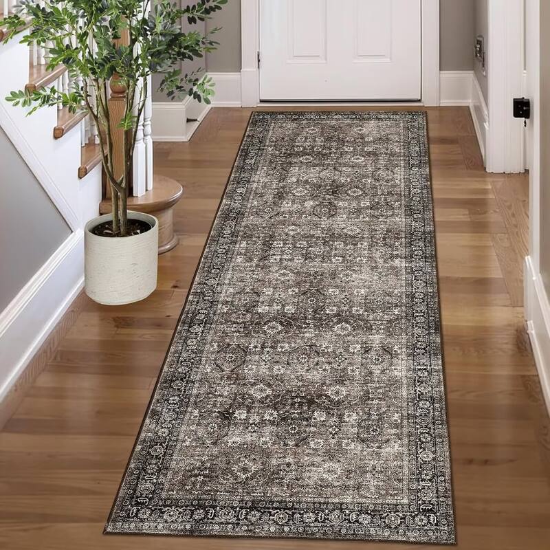 Vintage Floral Rug Non Slip Low Pile Area Rug Soft Throw Rugs for Living Room Bedroom
