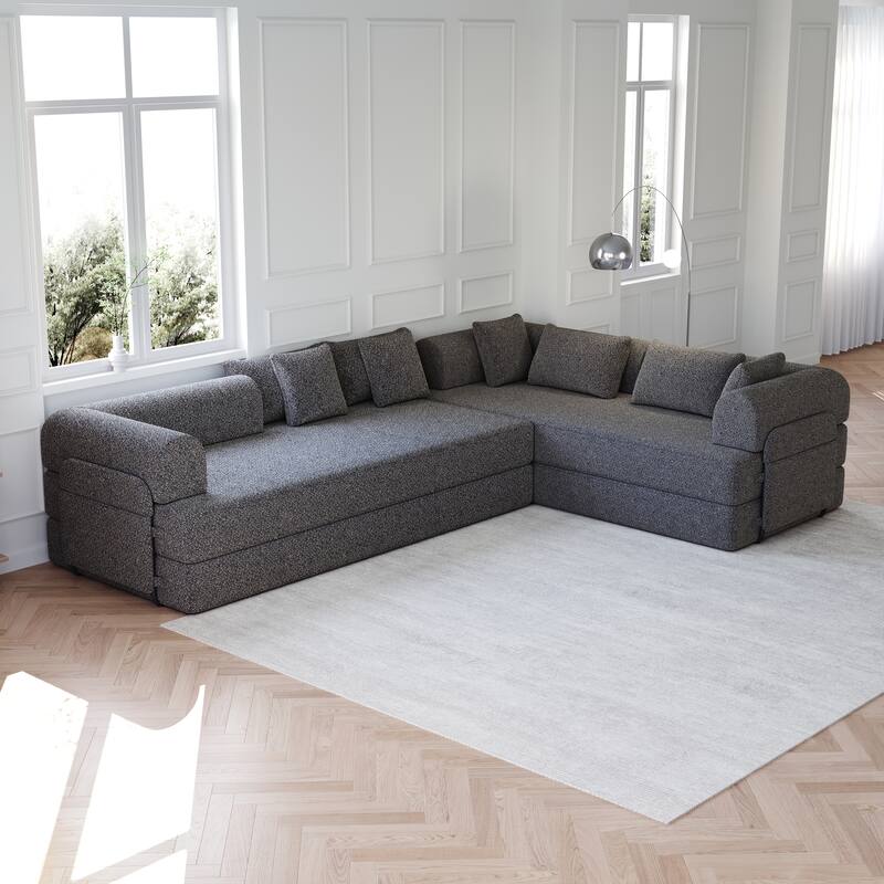 Anmytek Modern Chenille Convertible Sleeper Sofa 78.7" - 2PCS Folding Floor Couch