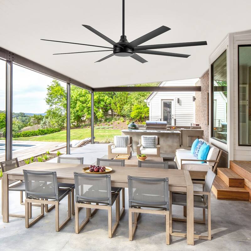 72 Inch Black/White 8-Blade Ceiling Fan with Remote without Light
