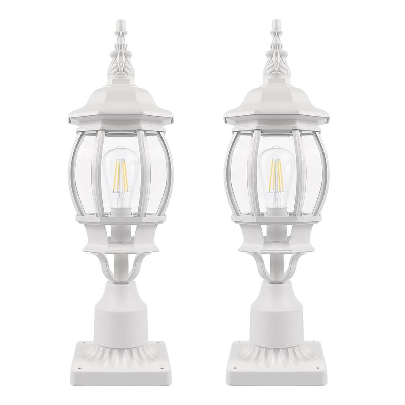 Antique Outdoor Post Light Fixture with Clear Seeded Glass (2 Pack) - 1 Light - White