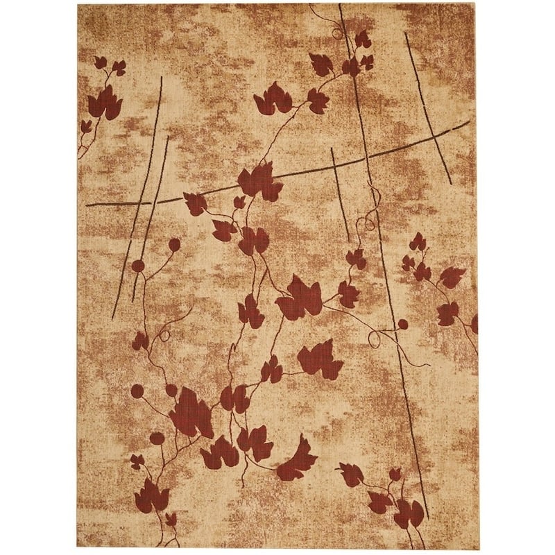 Nourison Somerset Transitional Botanical Area Rug - 5'6" Round - Tan/Red - Runner/Round