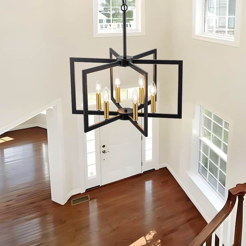 Starsky 6-Light 21in. Modern Farmhouse Unique Ceiling Lights Geometric Lantern Chandelier