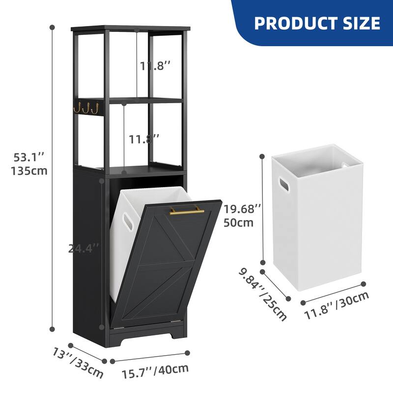 Moasis 53"H 3-Tier Tilt Out Laundry Hamper Bathroom Storage Shelf Cabinet with Basket