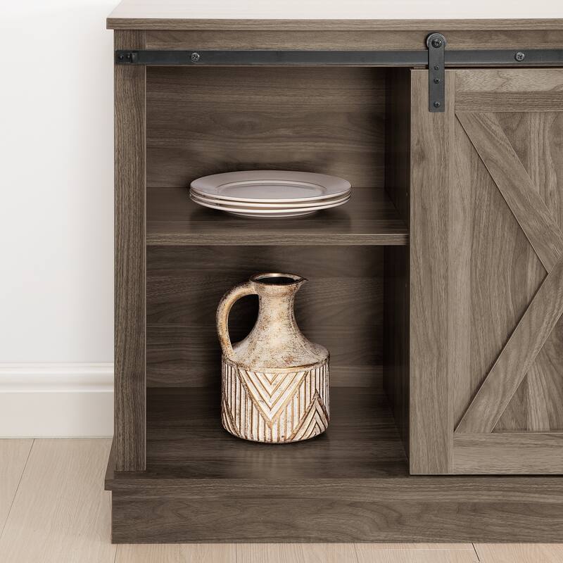 Farmhouse Rustic Wooden 60" TV Stand with Storage Console Cabinet, Sliding Barn Doors Entertainment Center