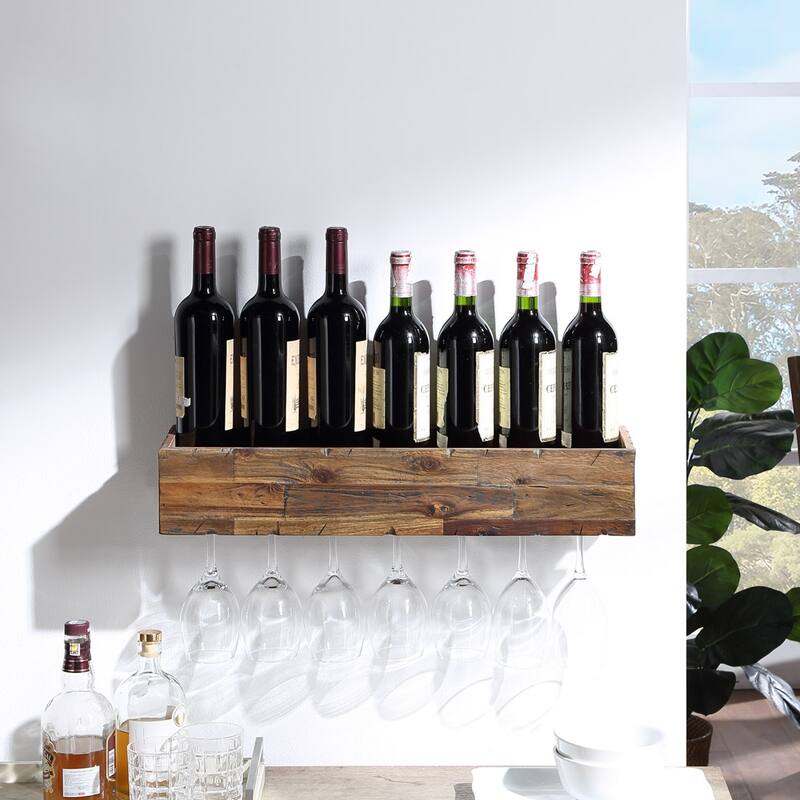 24 Inch Floating Wine Shelf With Glass Holder