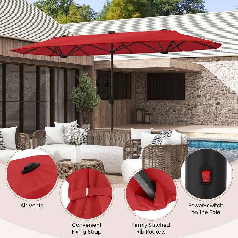 13FT Large Umbrella Double-Sided Patio Umbrella with Solar Lights
