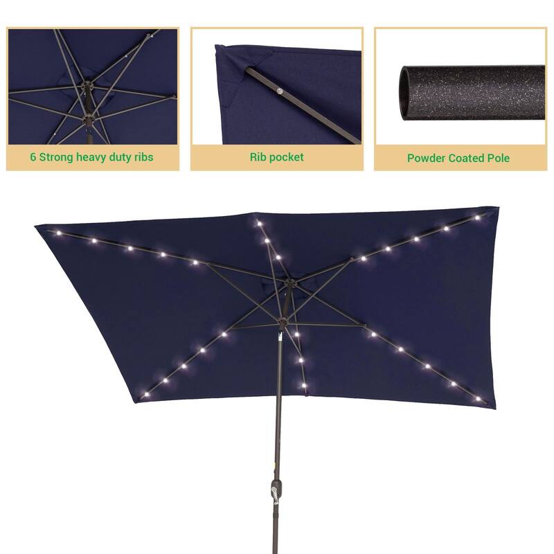 LIVOOSUN Patio LED 10 x 6.5Ft Market Umbrella Aluminum/Steel Outdoor Table Rectangle Umbrella with Tilt